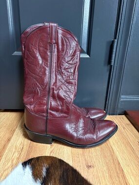 Old West Men's Deep Burgundy Leather Western Boots